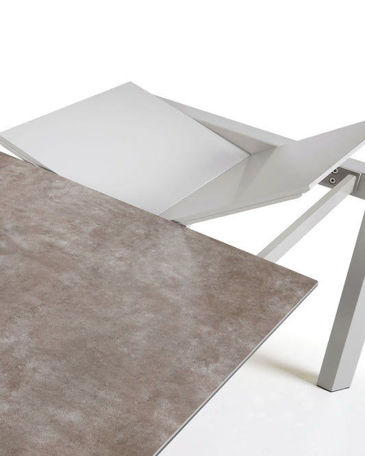 Axis extendable ceramic table with Vulcano Ceniza finish and grey steel legs 120 (180) cm