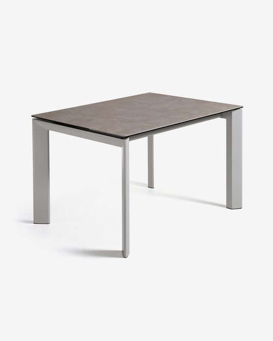 Axis extendable ceramic table with Vulcano Ceniza finish and grey steel legs 120 (180) cm