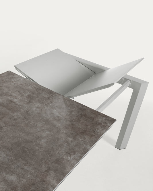 Axis porcelain extendable table in Volcano Ash finish with grey steel legs 140 (200) cm