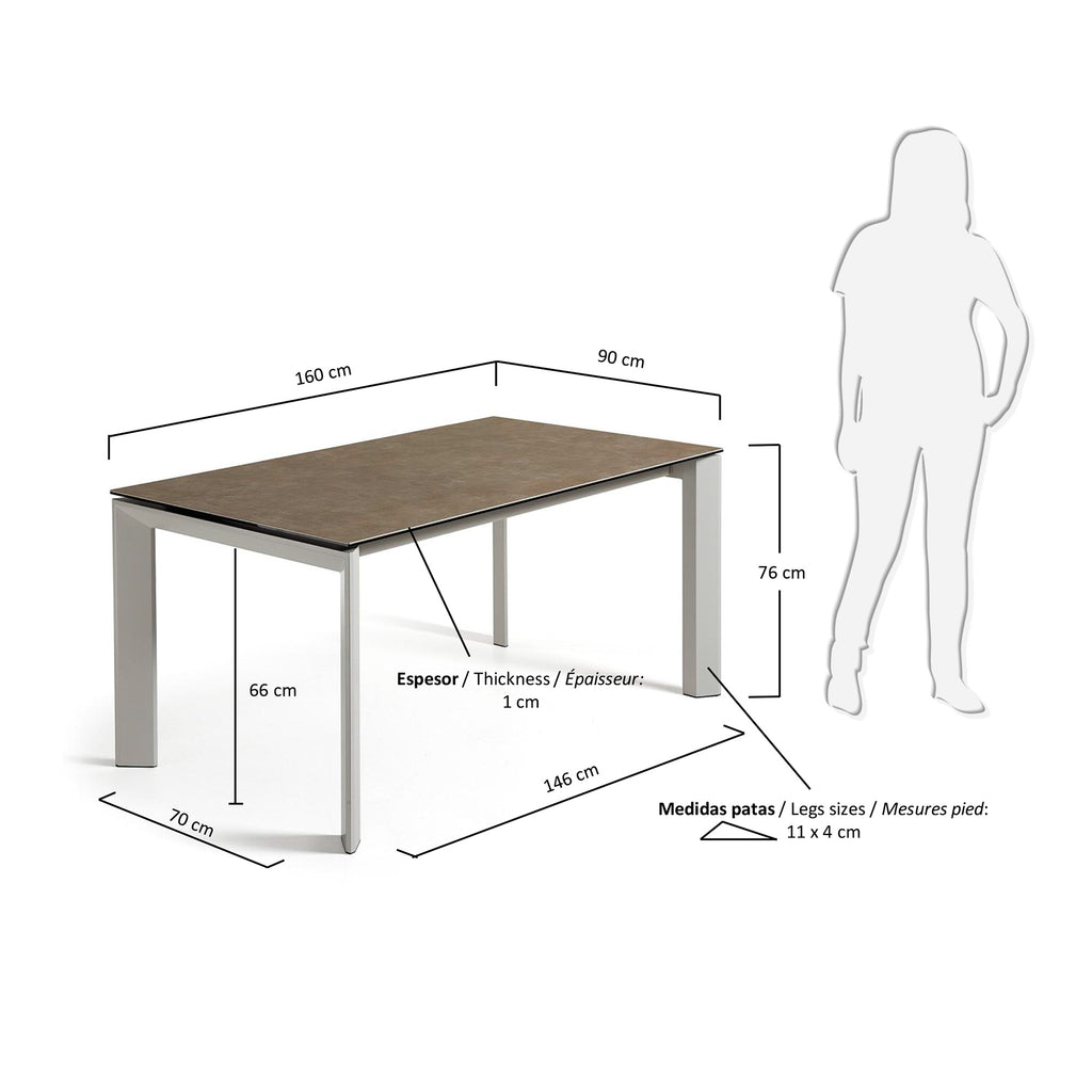 Axis extendable ceramic table with Vulcano Ceniza finish and grey steel legs 160 (220) cm