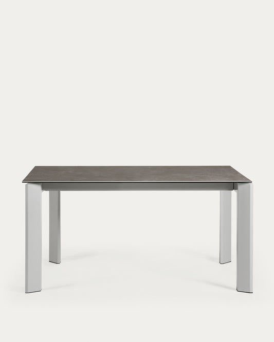 Axis extendable ceramic table with Vulcano Ceniza finish and grey steel legs 160 (220) cm