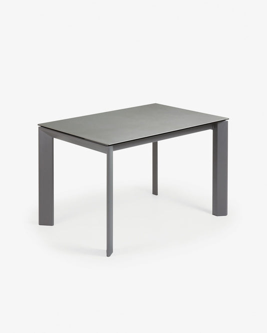 Axis extendable ceramic table in Hydra Plomo finish, anthracite steel legs 120 (180) cm