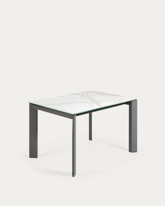 Axis extendable porcelain table with Kalos Blanco finish and dark grey legs, 120 (180) cm