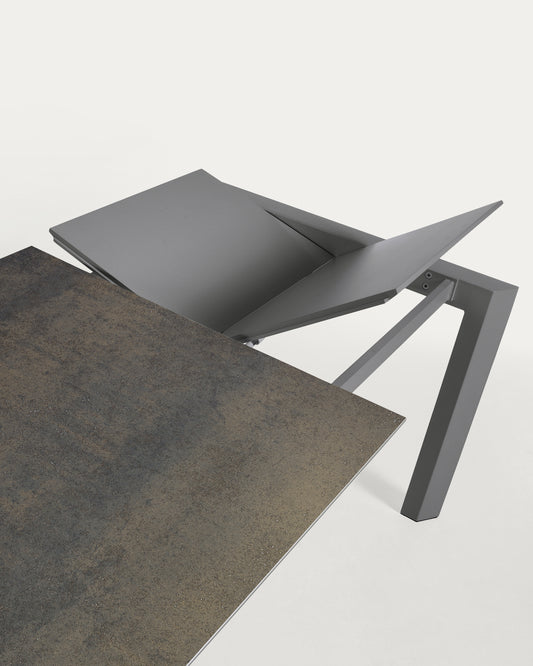 Axis porcelain extendable table in Iron Moss finish with anthracite steel legs 120 (180)cm