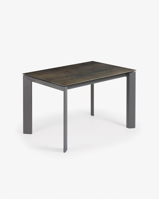 Axis porcelain extendable table in Iron Moss finish with anthracite steel legs 120 (180)cm