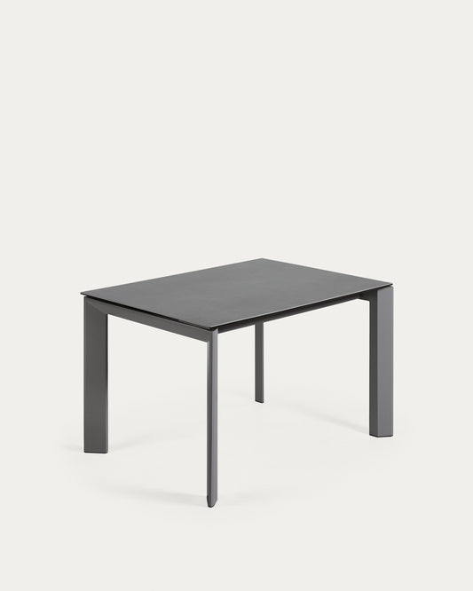 Axis extendable porcelain table with Volcano Rock finish and dark grey steel legs, 120 (180) cm