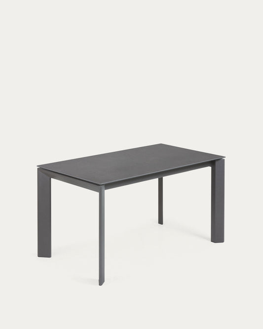 Axis extendable porcelain table with Volcano Rock finish and dark grey steel legs, 140 (200) cm