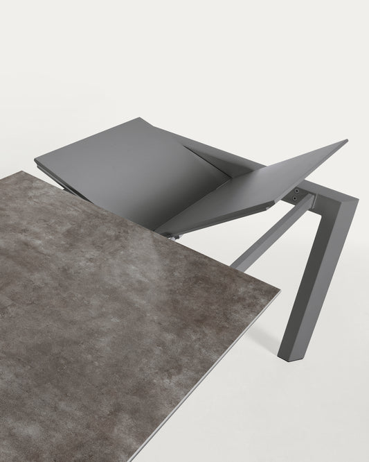 Axis extendable ceramic table in Vulcano Ceniza finish, anthracite steel legs 160 (220)cm