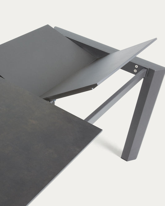 Axis extendable porcelain table with Volcano Rock finish and dark grey legs, 160 (220) cm