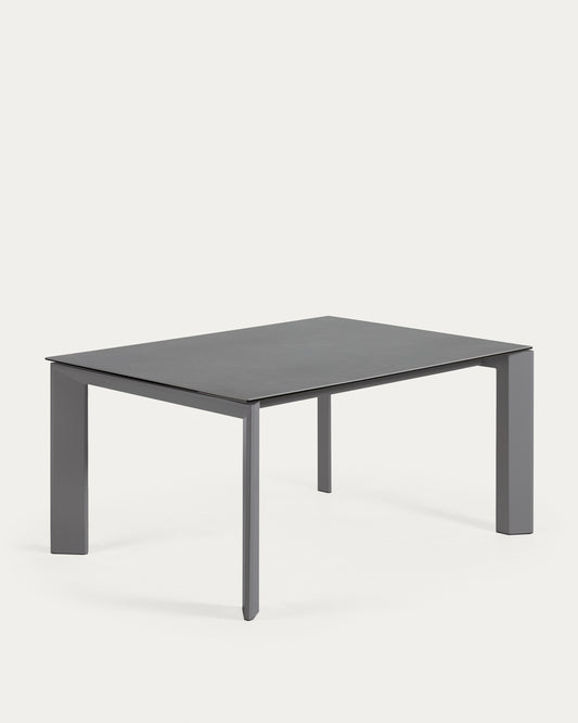 Axis extendable porcelain table with Volcano Rock finish and dark grey legs, 160 (220) cm