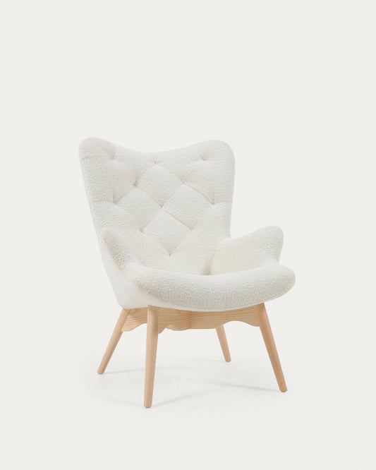 Kody armchair in bouclé, with solid beech wood legs