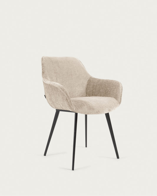 Amira chair in beige chenille with steel legs with black finish FSC 100%