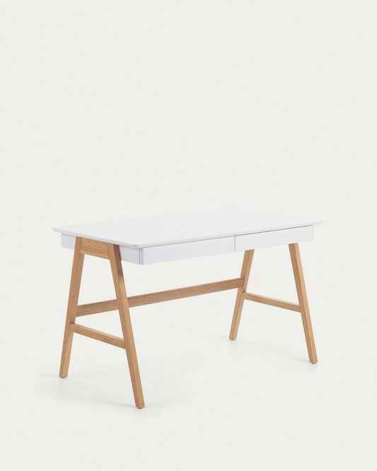 Dyana table in MDF with white lacquer and solid ash wood legs, 120 x 60 cm