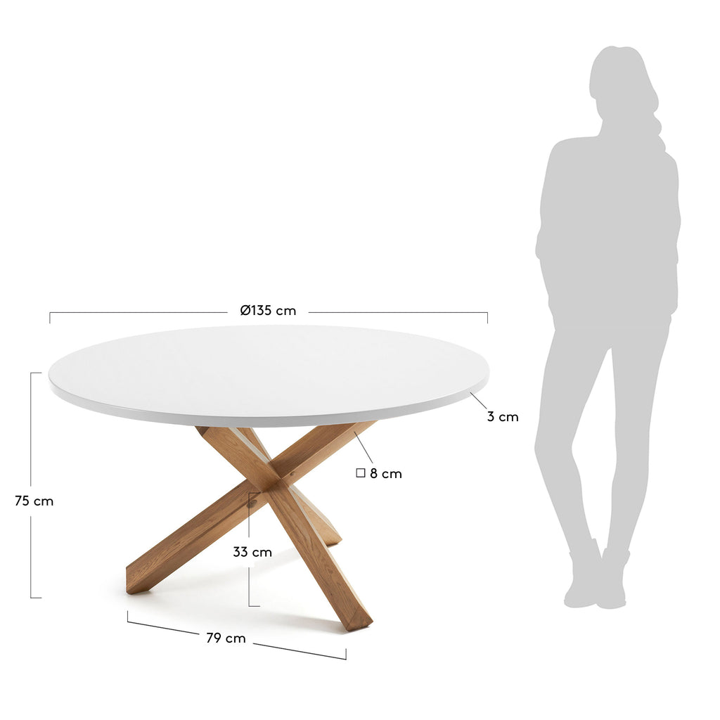 Lotus table in white with solid oak legs, Ø 135 cm