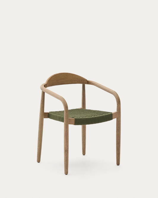 Nina stackable chair in FSC 100% solid acacia wood and green rope cord