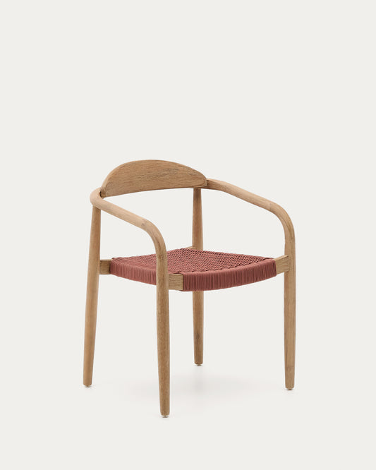 Nina stackable chair in solid acacia wood and terracotta rope seat FSC 100%
