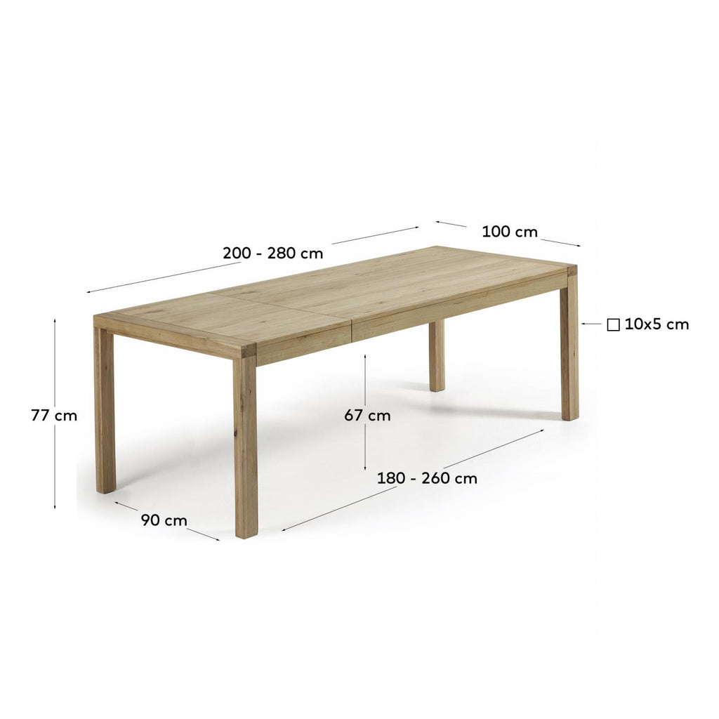 Briva extendable table with a natural oak wood finish, 200 (280) x 100 cm