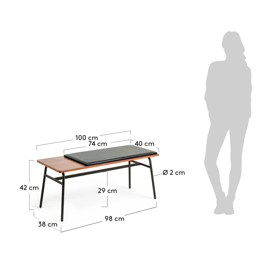 Carabel bench in steel and walnut veneer, 100 cm
