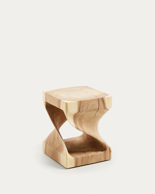 Hakon solid rain tree wood side table with carved interior, 30 x 30 cm