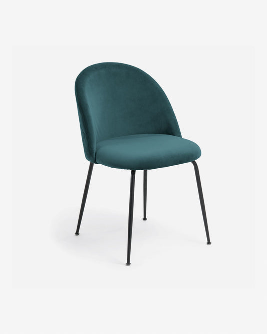 Ivonne velvet chair in turquoise and black metal