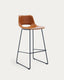 Brown polyurethane Zahara barstool with steel and black finish height 76 cm FSC 100%