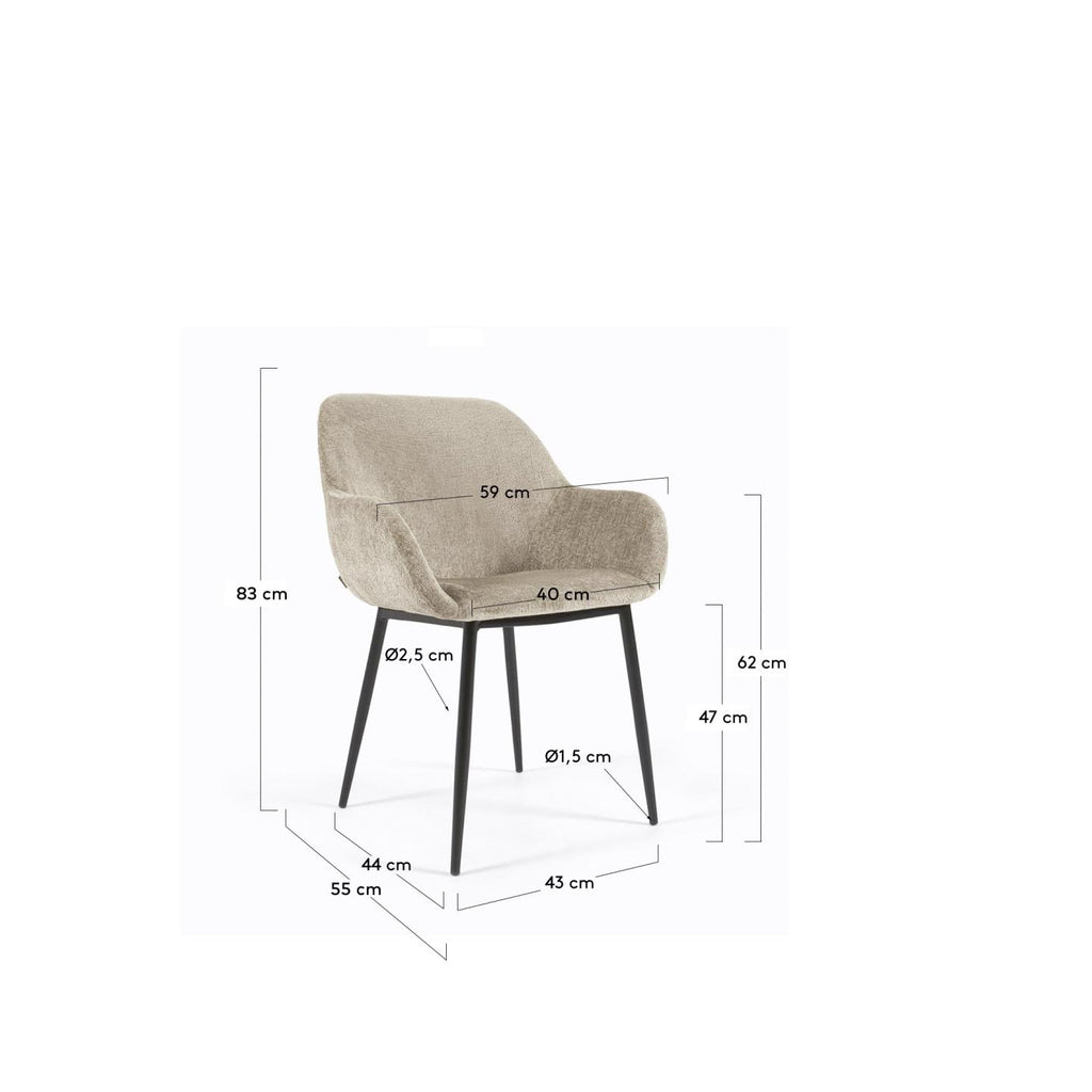 Konna chair in beige chenille with steel legs and painted black finish