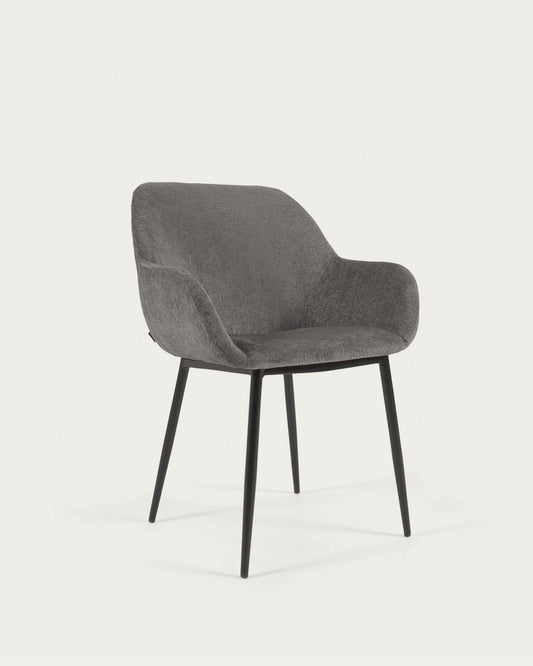 Konna chair in dark grey chenille with steel legs and painted black finish