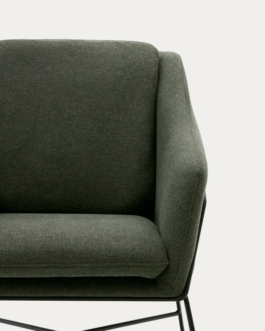 Brida armchair in green and steel legs with black finish