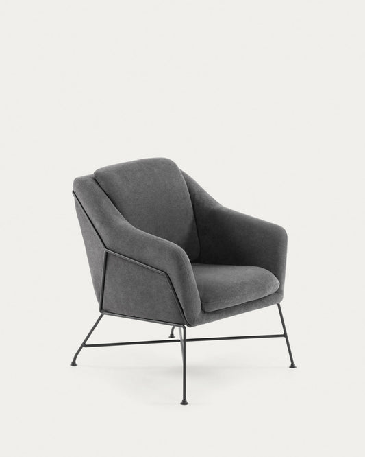 Brida armchair in dark grey with steel structure in black finish.