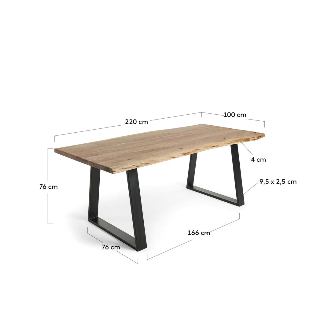 Alaia table in solid acacia wood with natural finish, 220 x 100 cm