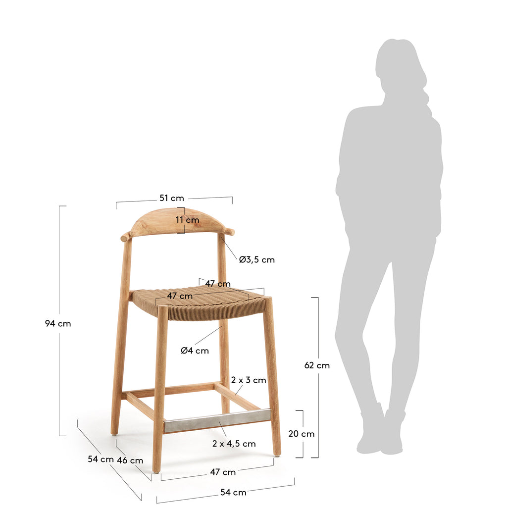 Nina stool in solid acacia wood height 62 cm