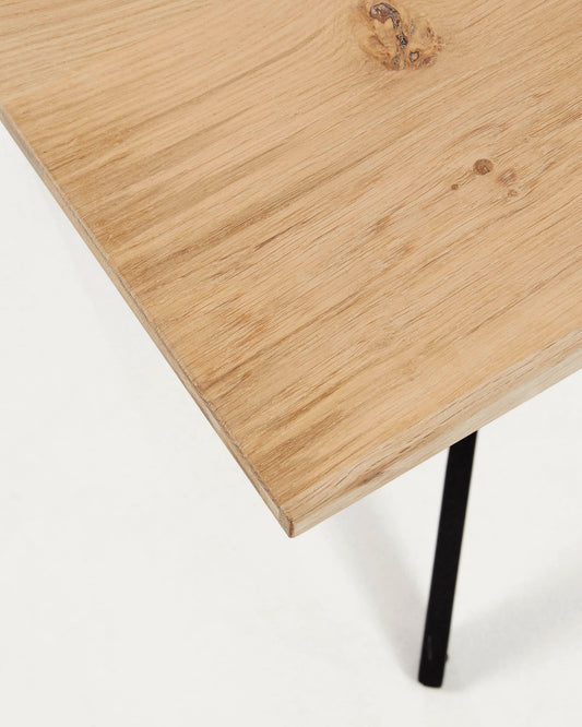 Amethyst oak veneer table with a whitewashed finish and black steel legs, 160 x 90 cm