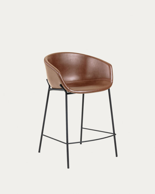 Brown synthetic leather Yvette barstool with steel legs in a black finish height 65 cm