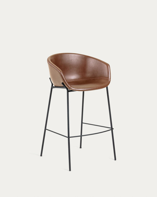 Brown synthetic leather Yvette barstool with steel legs in a black finish height 75 cm