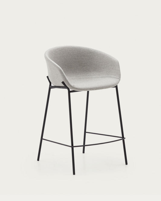 Yvette light grey stool with steel legs in a black finish, height 65 cm