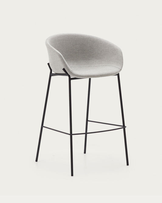 Yvette light grey stool with steel legs in a black finish, height 75 cm