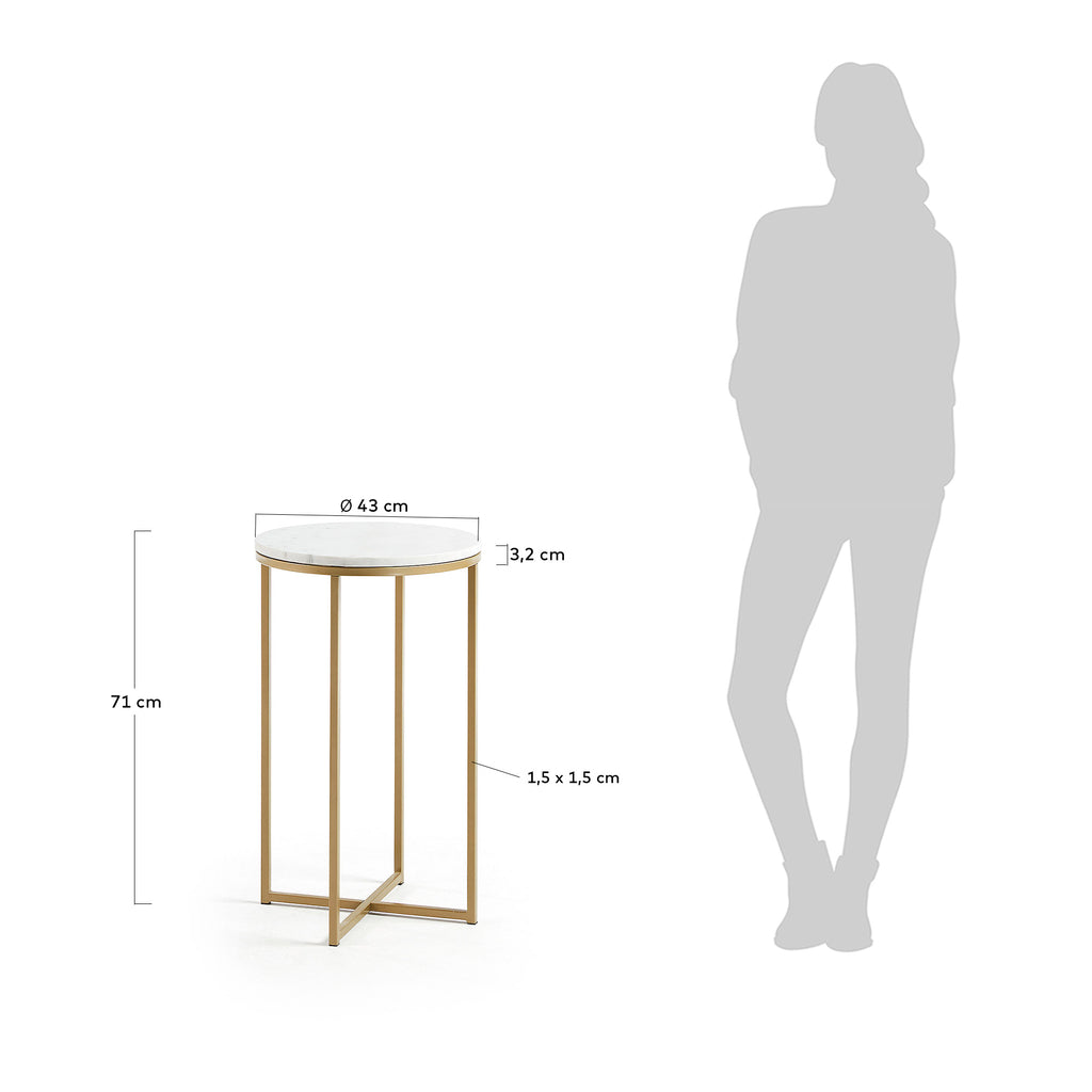Sheffield side table in white marble and golden steel legs Ø 43 cm
