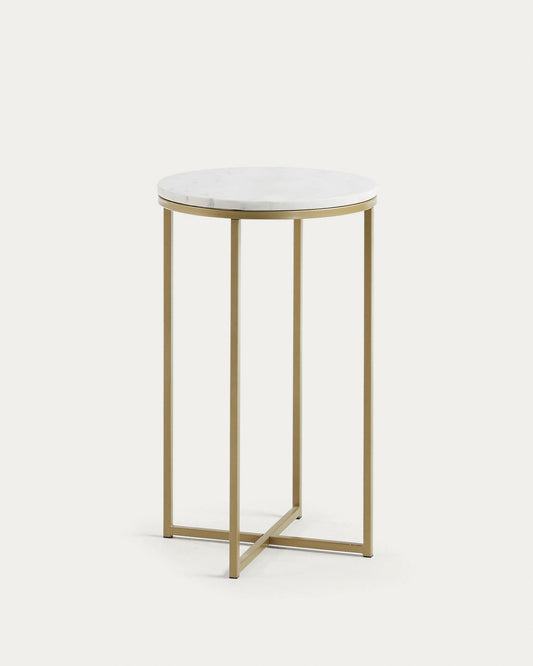 Sheffield side table in white marble and golden steel legs Ø 43 cm