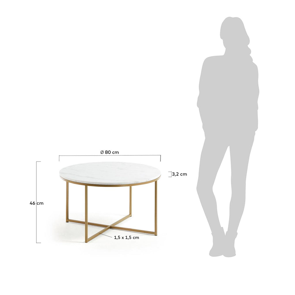 Sheffield coffee table in white marble and golden steel legs Ø 80 cm