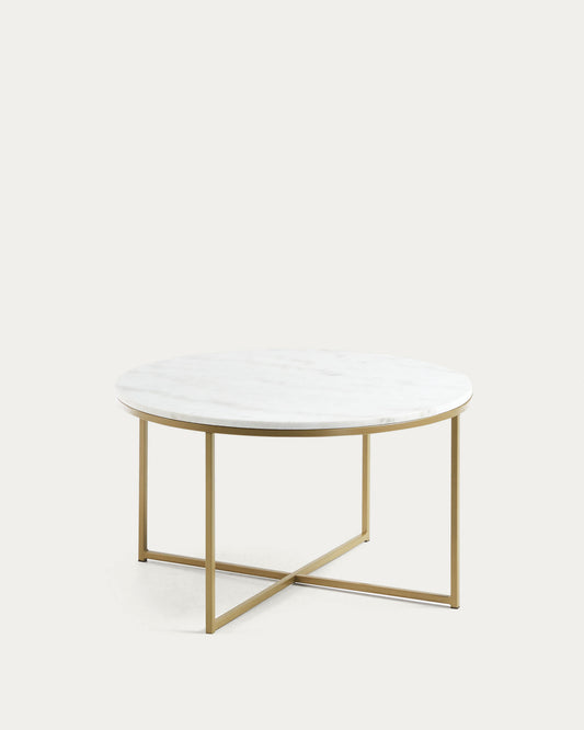 Sheffield coffee table in white marble and golden steel legs Ø 80 cm