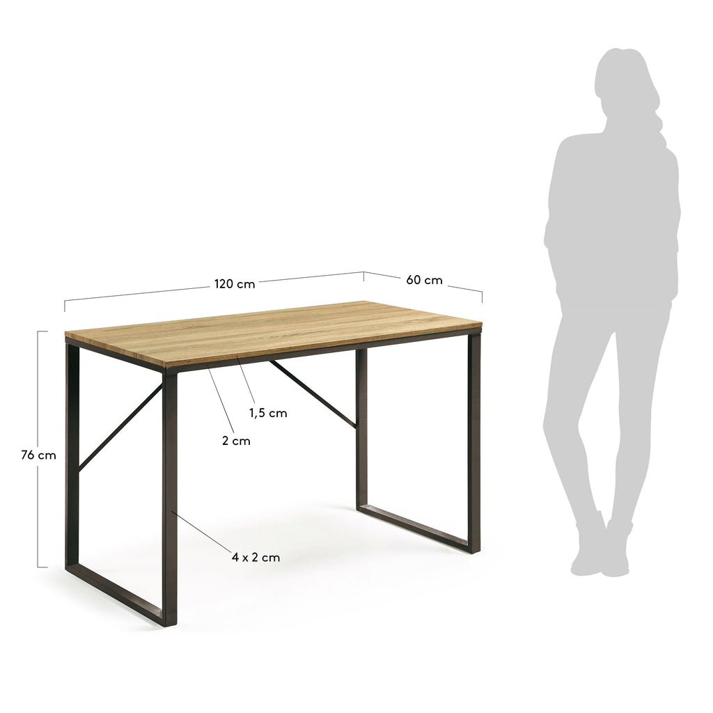 Talbot melamine desk with natural finish, and legs in a black finish, 120 x 60 cm