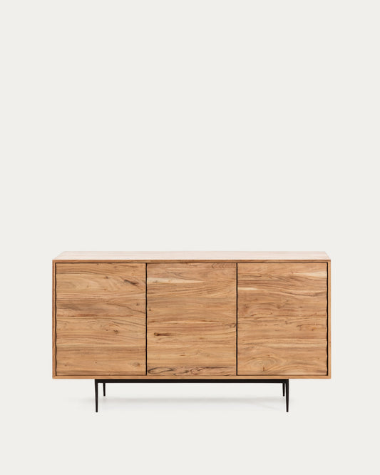 Delsie solid acacia wood 3 door sideboard with black finish steel, 147 x 81 cm