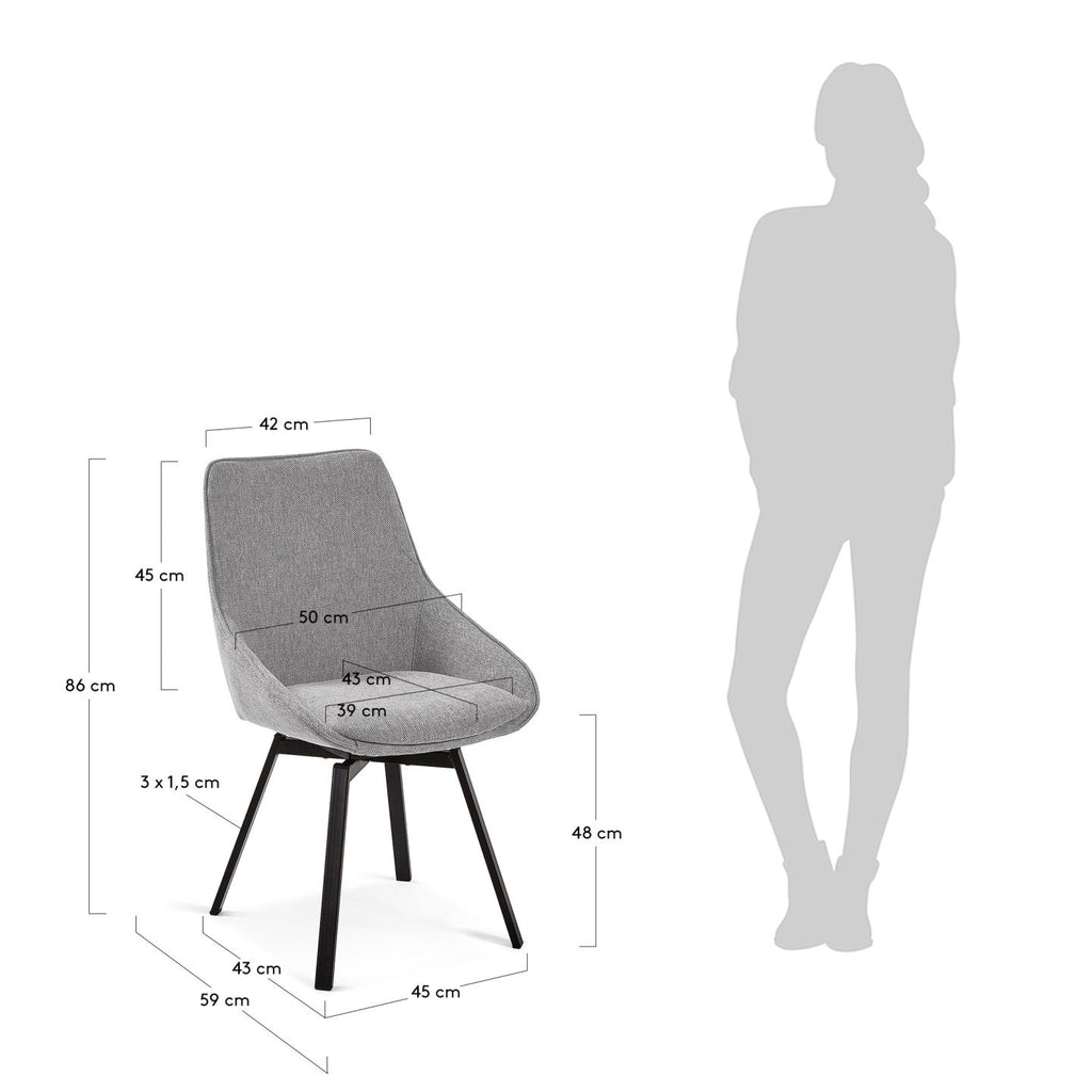 Jenna light grey swivel chair with steel legs with black finish FSC 100%