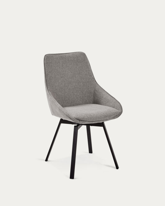 Jenna light grey swivel chair with steel legs with black finish FSC 100%