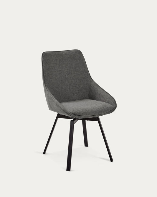 Jenna dark grey swivel chair with steel legs with black finish FSC 100%