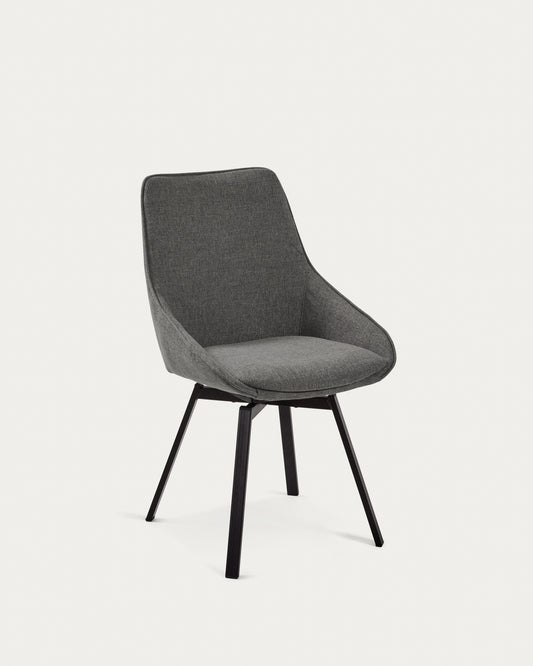 Jenna dark grey swivel chair with steel legs with black finish