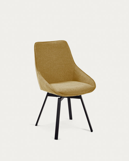 Jenna mustard swivel chair with steel legs with black finish