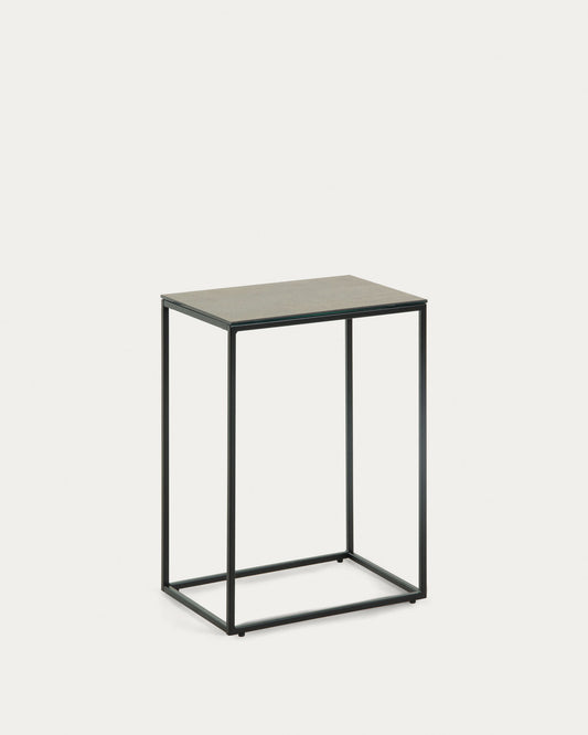 Rewena porcelain side table in brown with black steel legs 45 x 30 cm