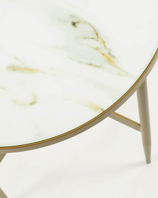 Elisenda glass side table in white with golden steel structure Ø 50 cm