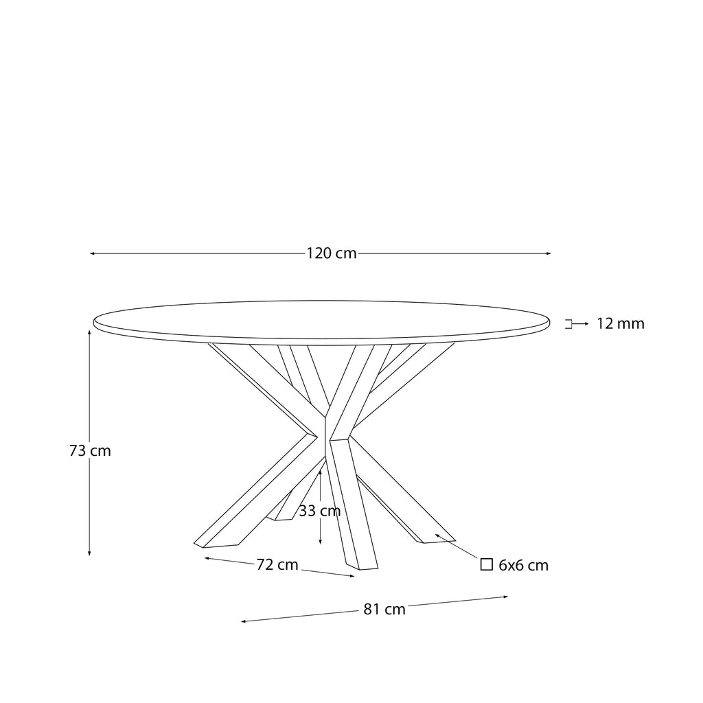 Argo round glass table with steel legs with black finish Ø 119 cm